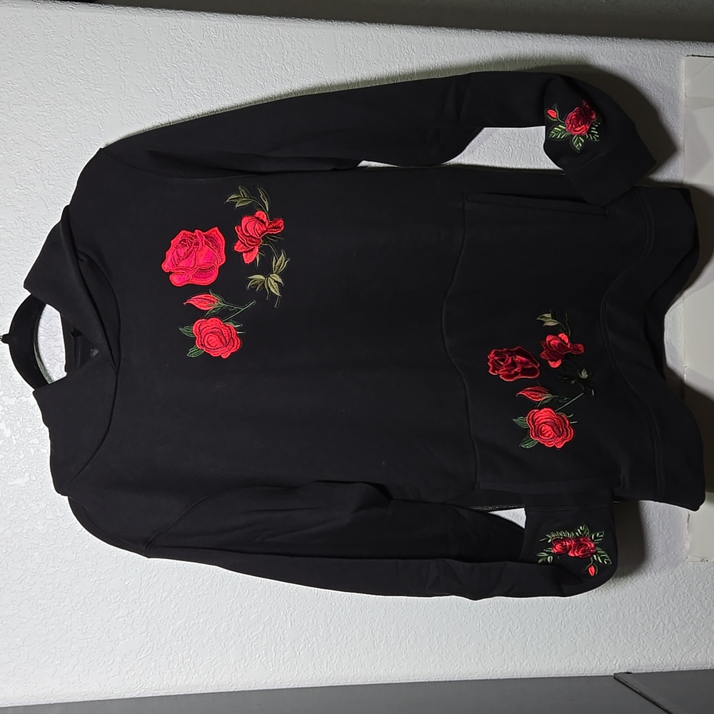 Embroidered Floral Patch Handmade Hoodie NWOT